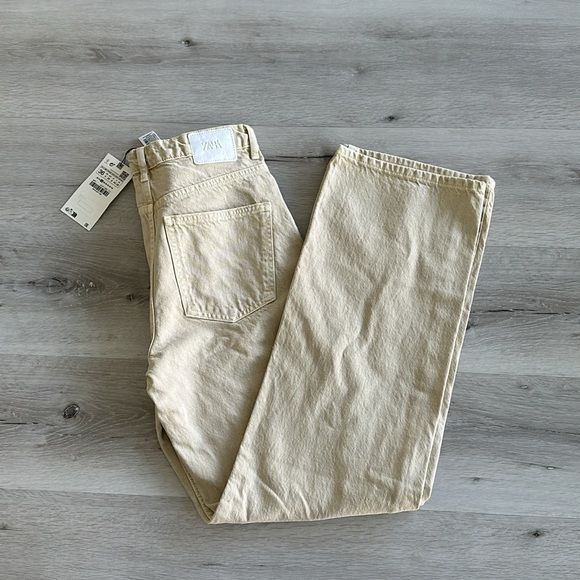 Zara Z1975 High Rise Straight Jeans Sand 4 NWT - Picture 8 of 11